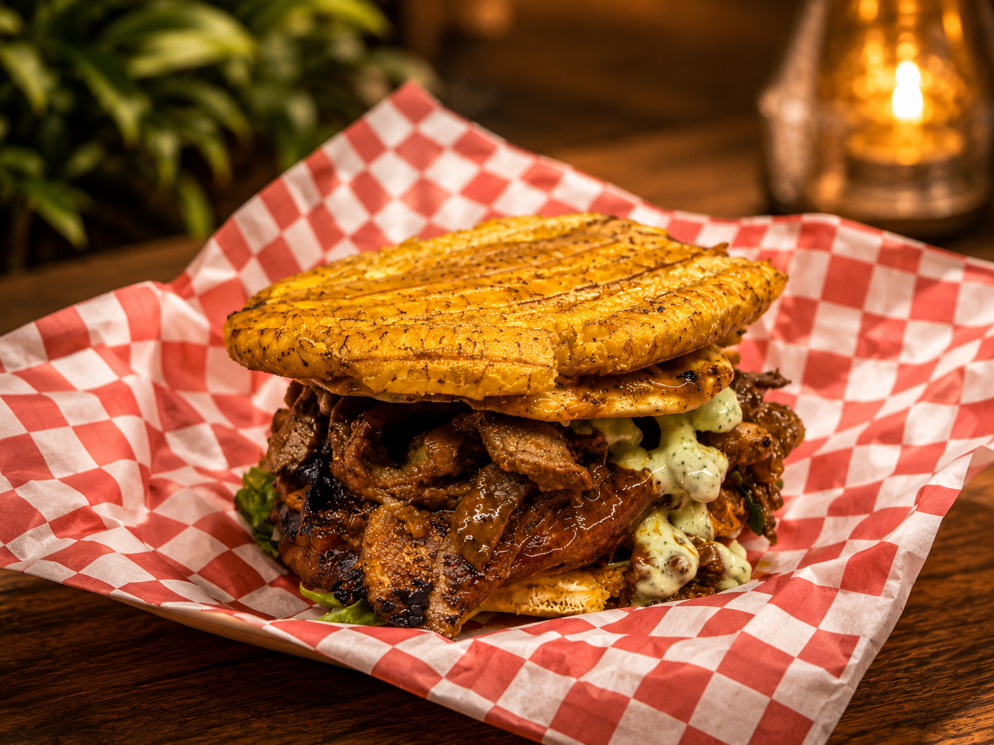 Taco Arepa loaded burger